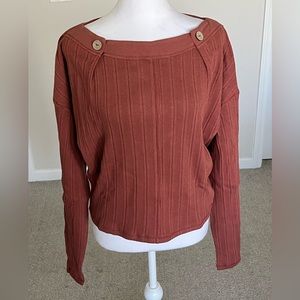 NWT Free People Terracotta Color Boatneck Longsleeve Cropped Top Size  S